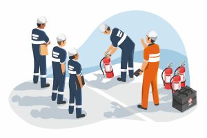 fire Safety training for employees in factories isometric isolated fire Safety training for employees in factories isometric isolated